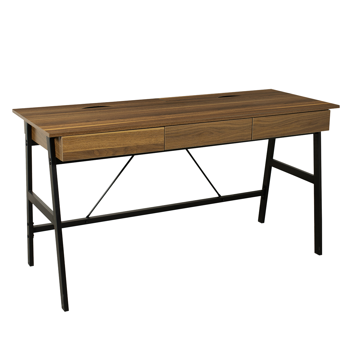 Γραφείο Με 3 Συρτάρια & 2 Ντουλάπια (140x55x75) Spitishop Nuez Walnut/Black