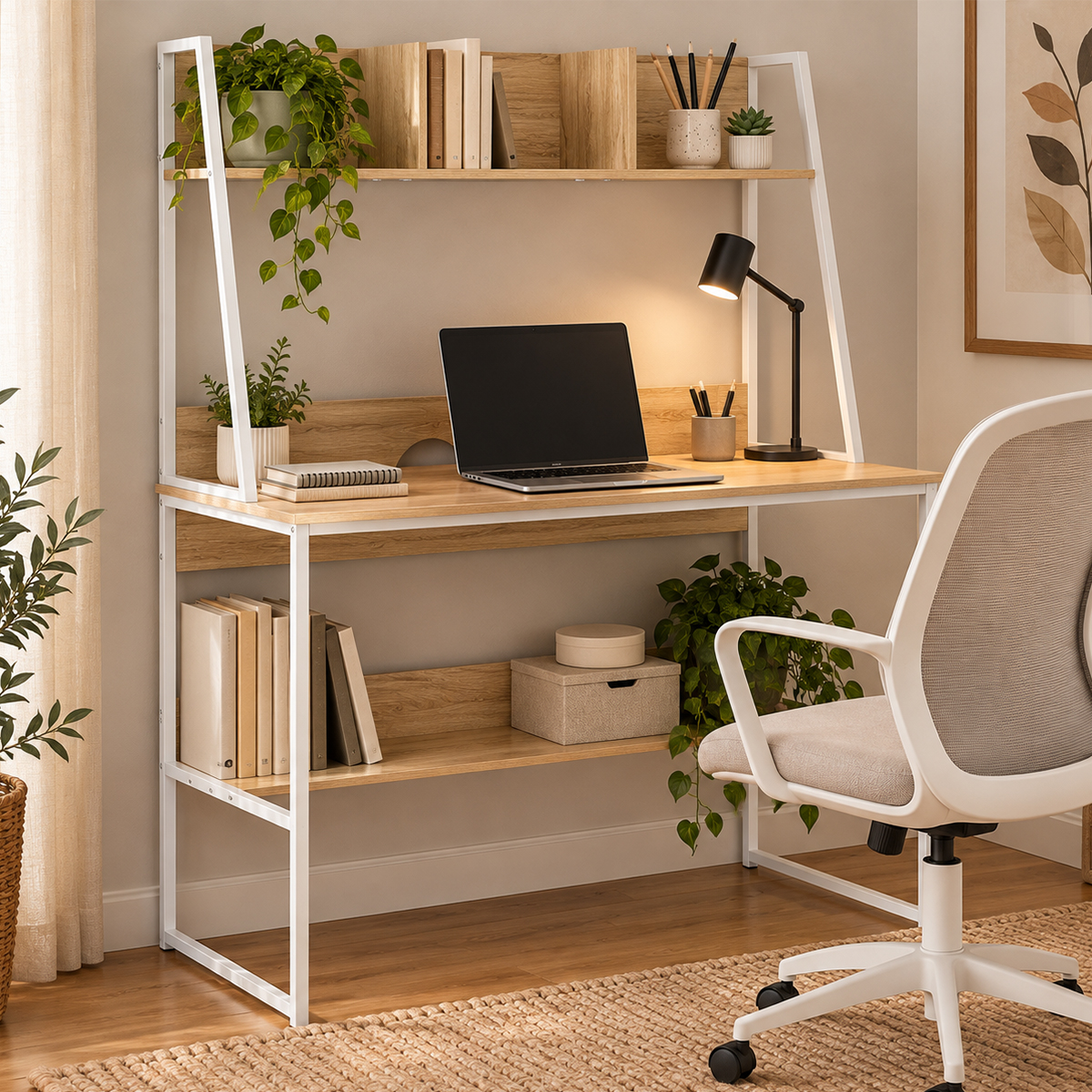 Γραφείο Με 4 Ράφια (100x48x139) Spitishop Muse Natural/White