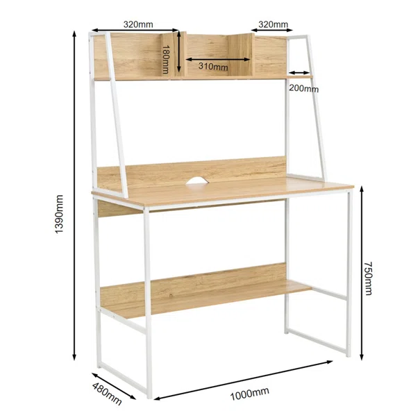 Γραφείο Με 4 Ράφια (100x48x139) Spitishop Muse Natural/White