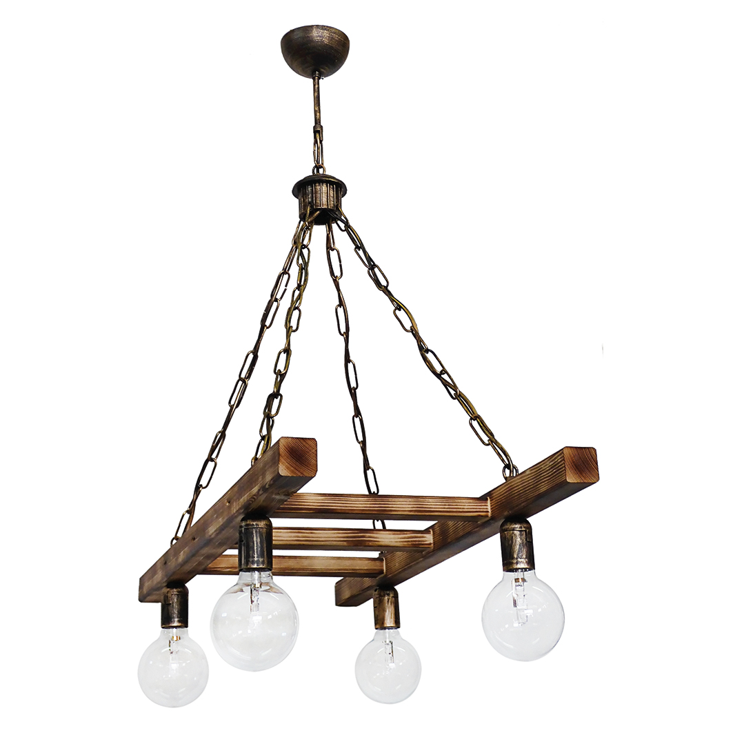 Φωτιστικό Οροφής Πολύφωτο Heronia Skala Chain 30-0054 Bronze Natural Wood Φωτιστικά Κρεμαστά Τραπεζαρίας Spitishop