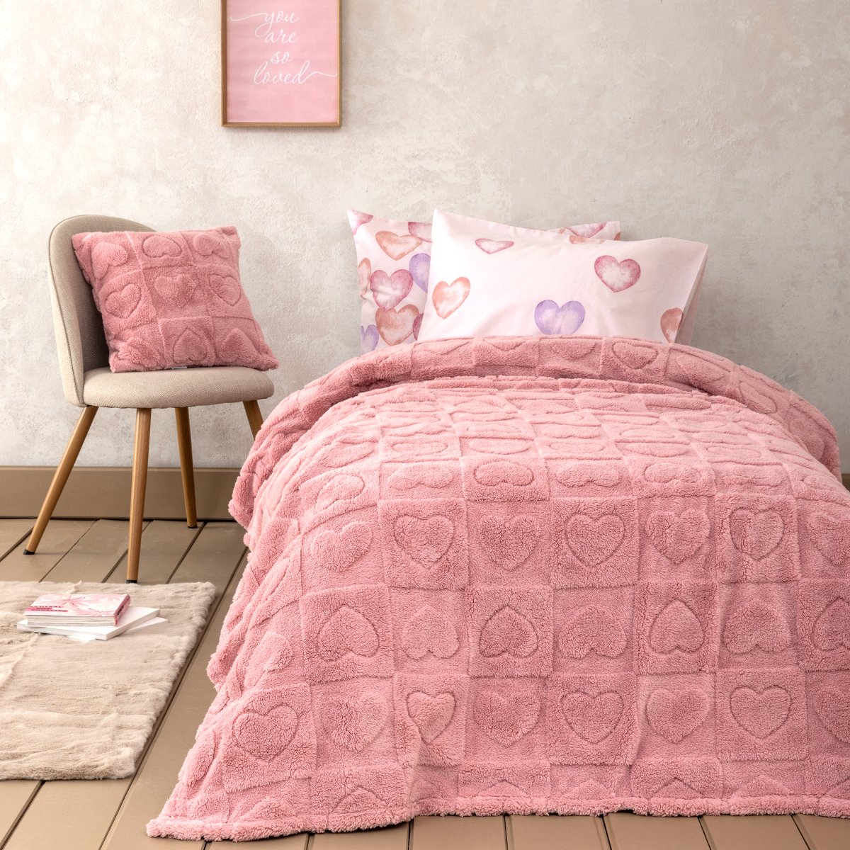Κουβέρτα Fleece Μονή (160x220) Nima Amoria Pink