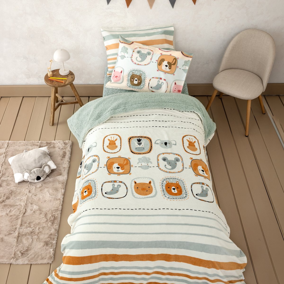 Κουβέρτα Fleece Μονή Με Γουνάκι (160x220) Nima Zooland