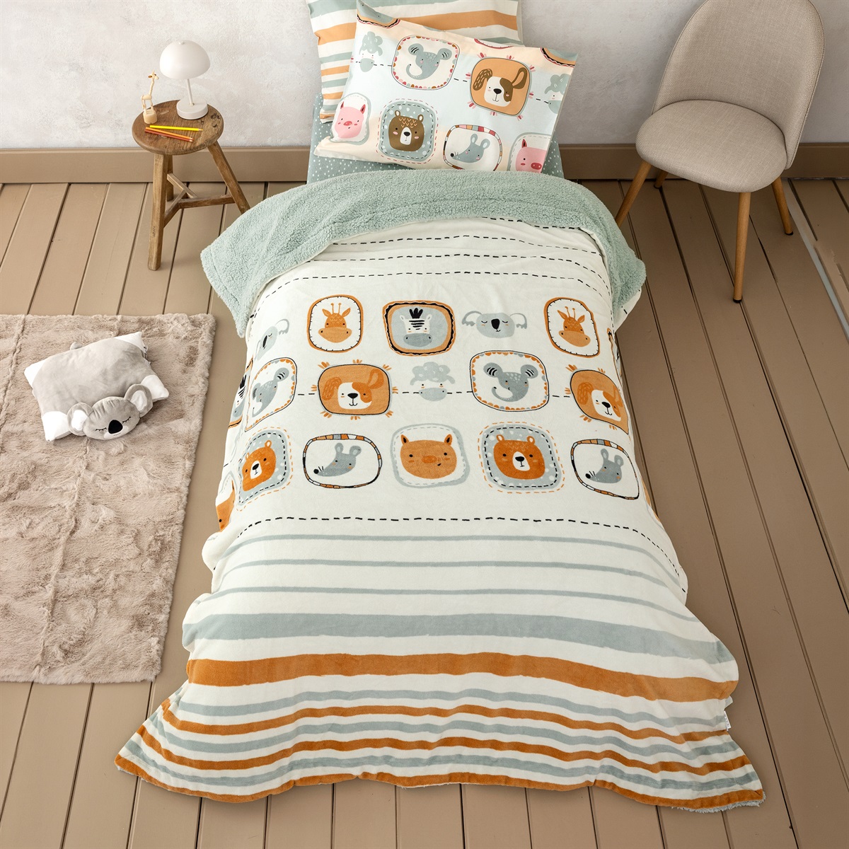 Κουβέρτα Fleece Μονή Με Γουνάκι (160x220) Nima Zooland