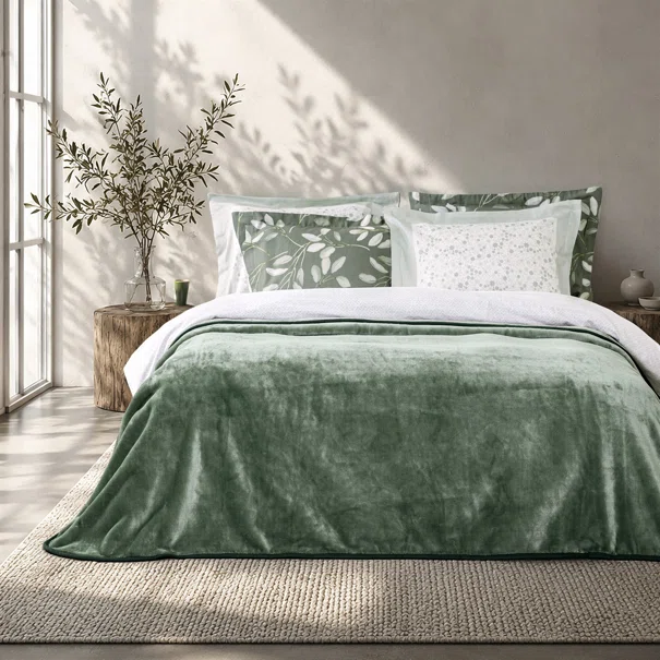 Κουβέρτα Βελουτέ Υπέρδιπλη (220x240) Nima Coperta Forest Green