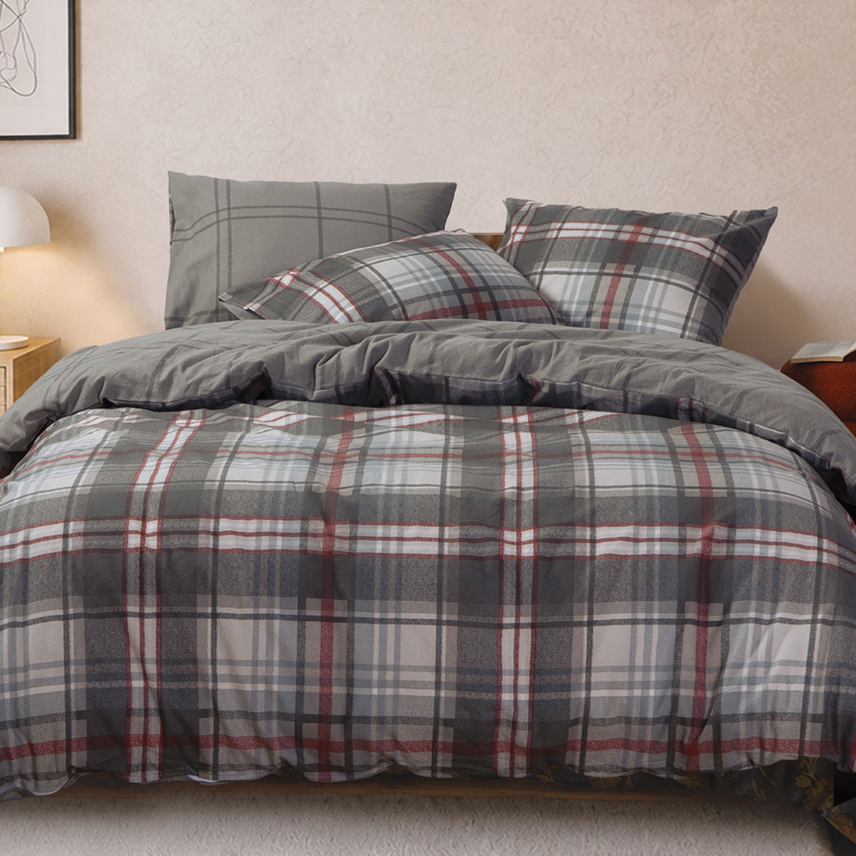 Φανελένια Σεντόνια Υπέρδιπλα (Σετ) Nef-Nef Homeware Flannel Resten Grey