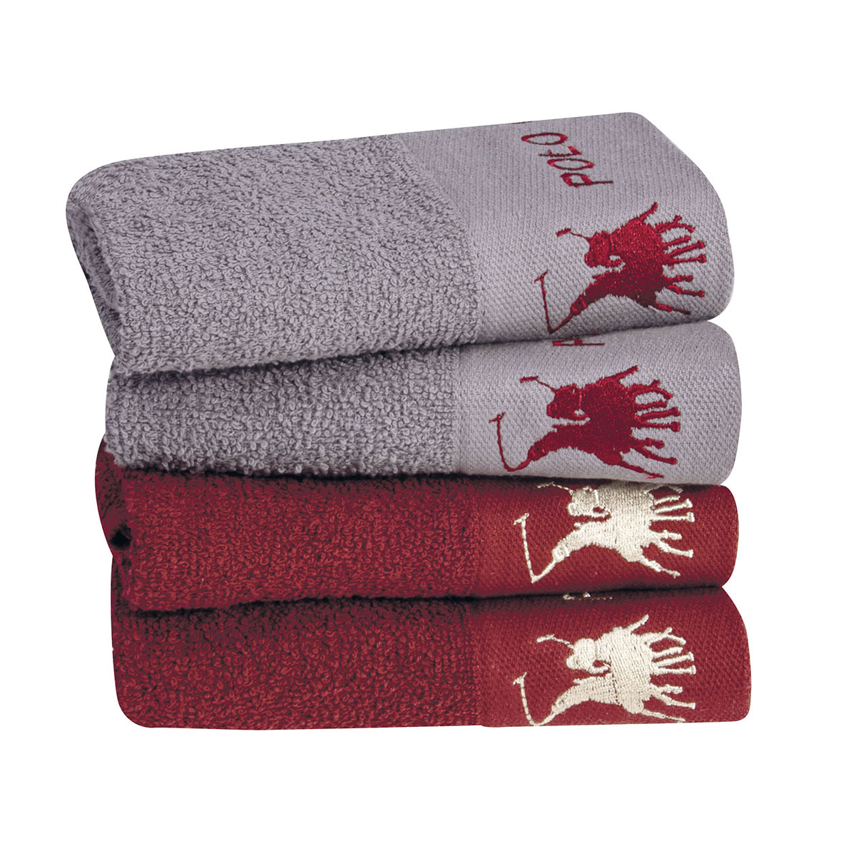 Πετσέτες Χεριών (Σετ 4τμχ) Greenwich Polo Club 2670 Grey/Bordo 480gsm