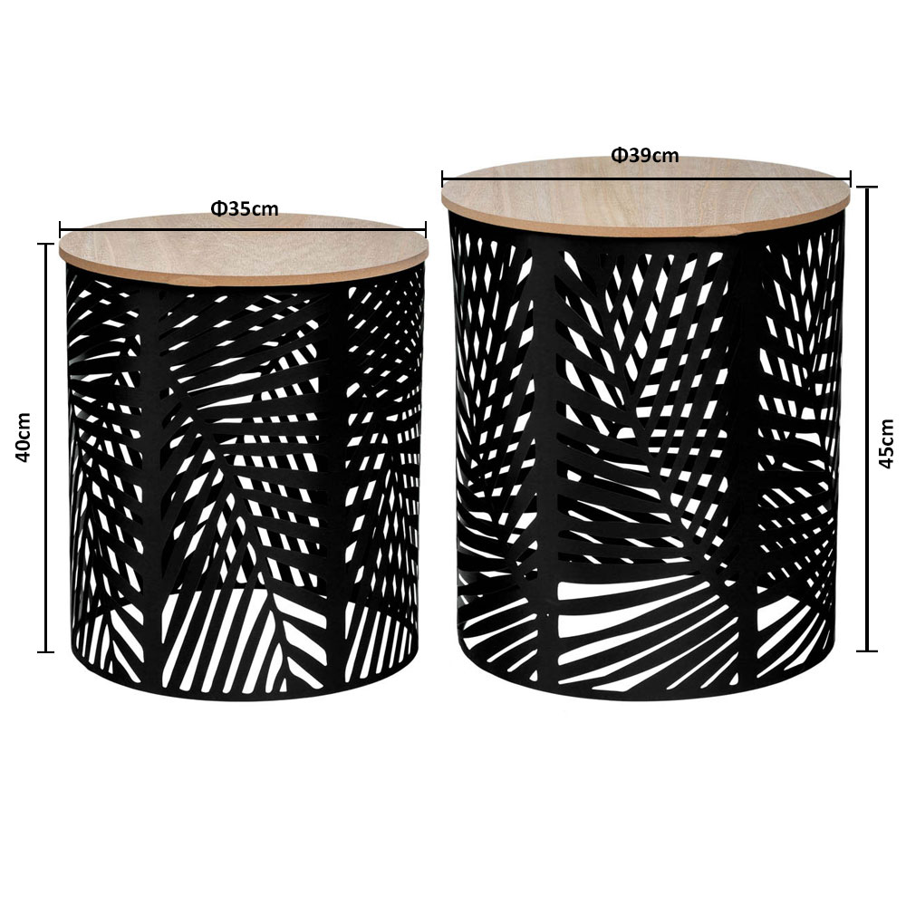 Βοηθητικά Τραπεζάκια (Σετ 2Τμχ) A-S Leaf Black 157205A Έπιπλα Σαλονιού Μεταλλικά Spitishop