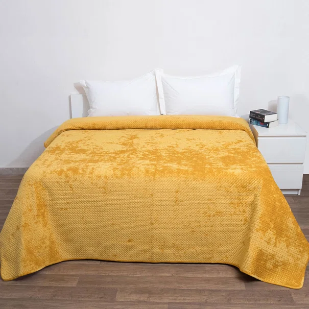 Κουβερλί Βελουτέ Υπέρδιπλο (220x240) Anna Riska Velvet Verona Mustard