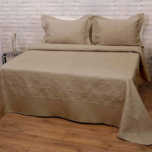 Κουβερλί Υπέρδιπλο (Σετ 220x240) Anna Riska Bedcover Olivia Beige