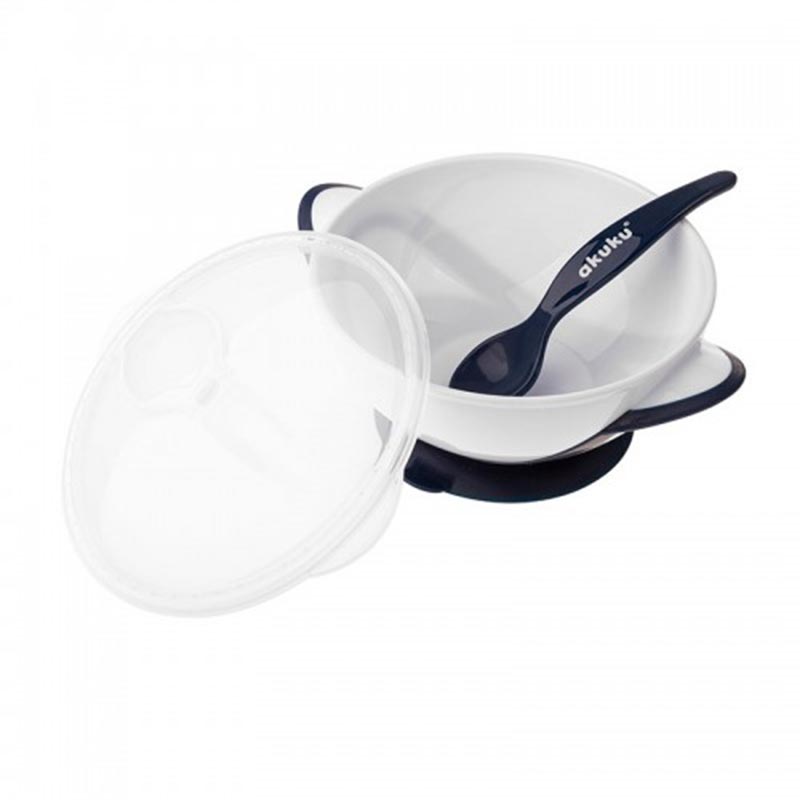 Φαγητοδοχείο & Κουτάλι (Σετ) 300ml Akuku White/Navy Blue A0503