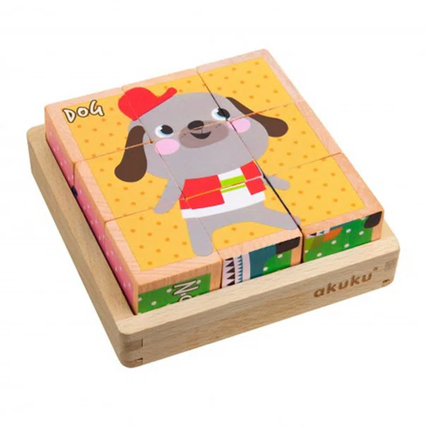 Ξύλινο Παζλ Με 9 Κύβους Akuku A0612