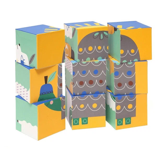 Ξύλινο Παζλ Με 9 Κύβους Petit Monkey Peanut & Friends PTM-PMG009