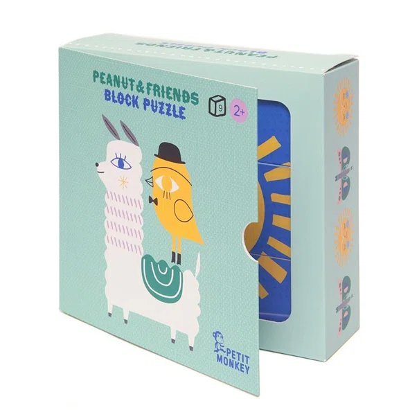 Ξύλινο Παζλ Με 9 Κύβους Petit Monkey Peanut & Friends PTM-PMG009