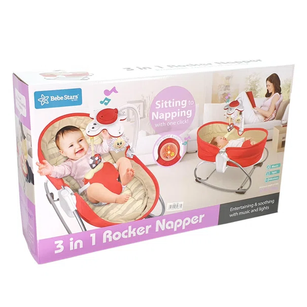 Ρηλάξ Με Δόνηση (0-36 Μηνών/Έως 18kg) Bebe Stars Snooze 3 In 1 Red 324-180
