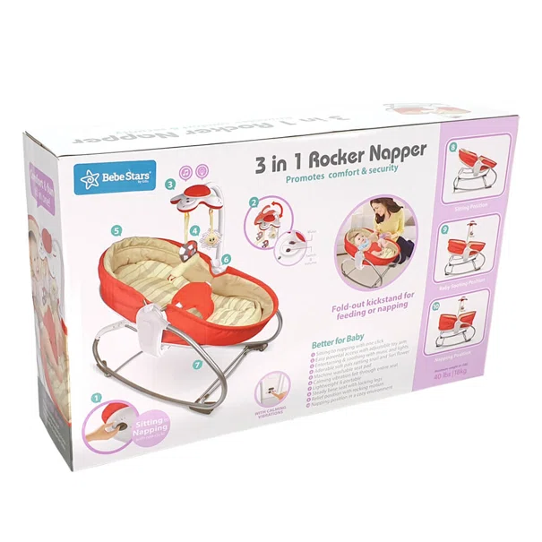Ρηλάξ Με Δόνηση (0-36 Μηνών/Έως 18kg) Bebe Stars Snooze 3 In 1 Red 324-180