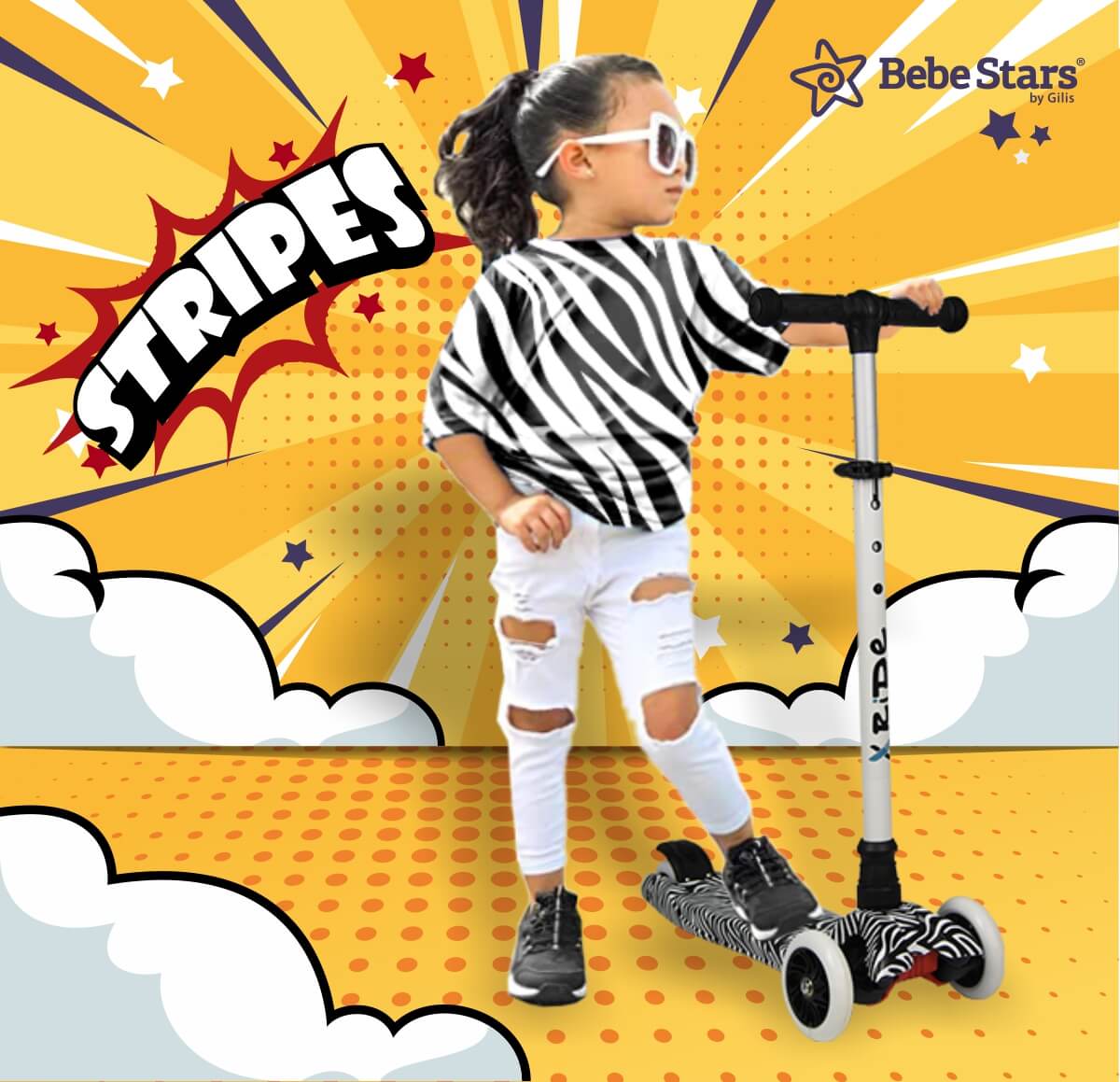Παιδικό Πατίνι Τρίτροχο (3+ Ετών) Bebe Stars Xride Stripes 661-188 Παιχνίδια Πατίνια - Skateboard Spitishop