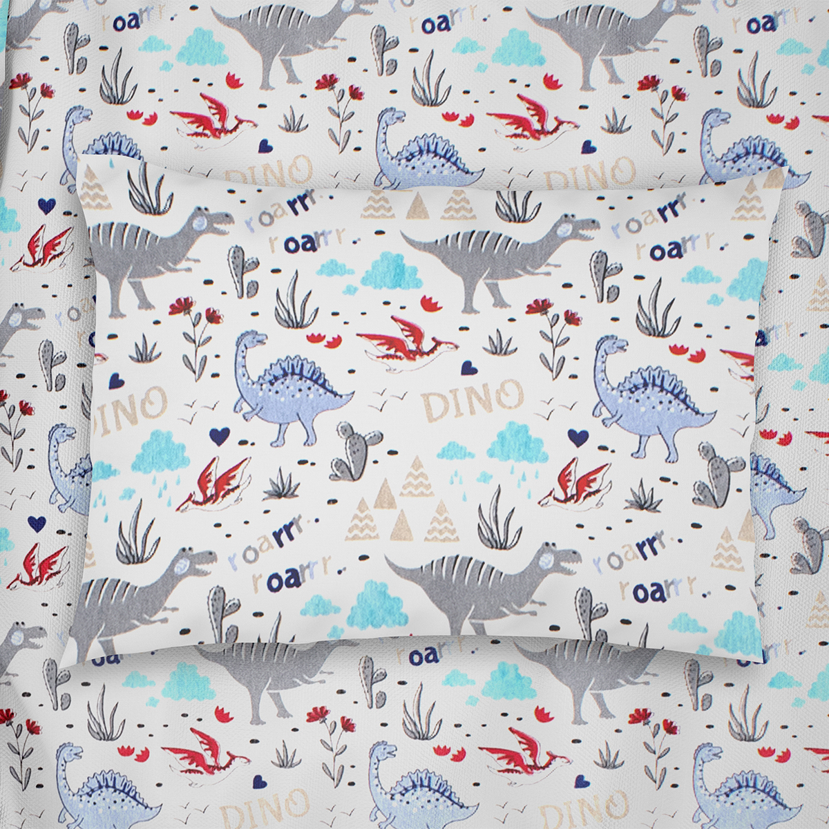 Βρεφική Μαξιλαροθήκη (35x45) Dimcol Dino 309 White-Blue