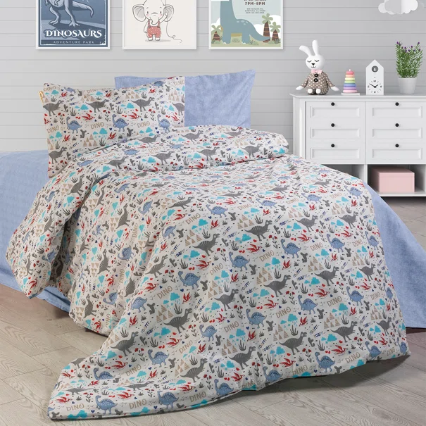 Παπλωματοθήκη Μονή (160x240) Dimcol Dino 309 White-Blue