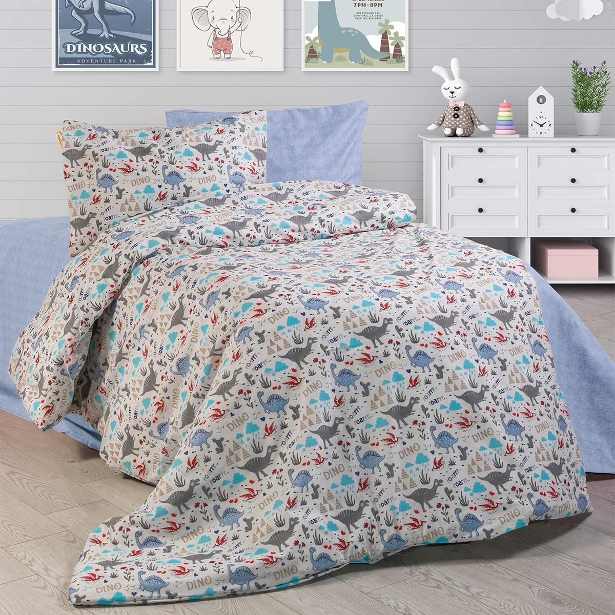 Σεντόνια Μονά (Σετ) Dimcol Dino 309 White-Blue