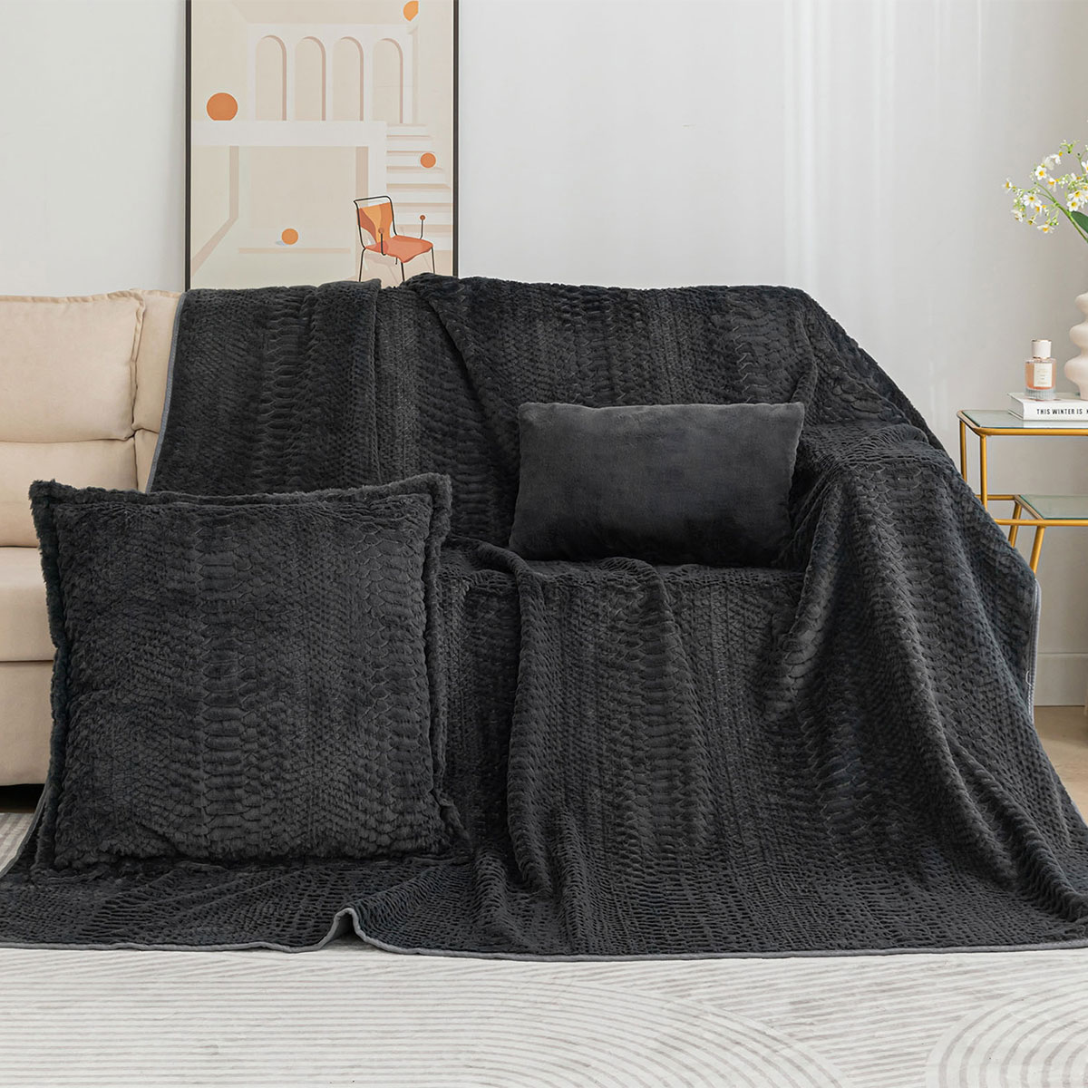 Ριχτάρι Πολυθρόνας Γούνινο (180x180) Silk Fashion NX201 Anthracite
