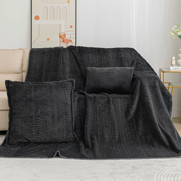 Ριχτάρι Καναπέ Διθέσιου Γούνινο (180x250) Silk Fashion NX201 Anthracite