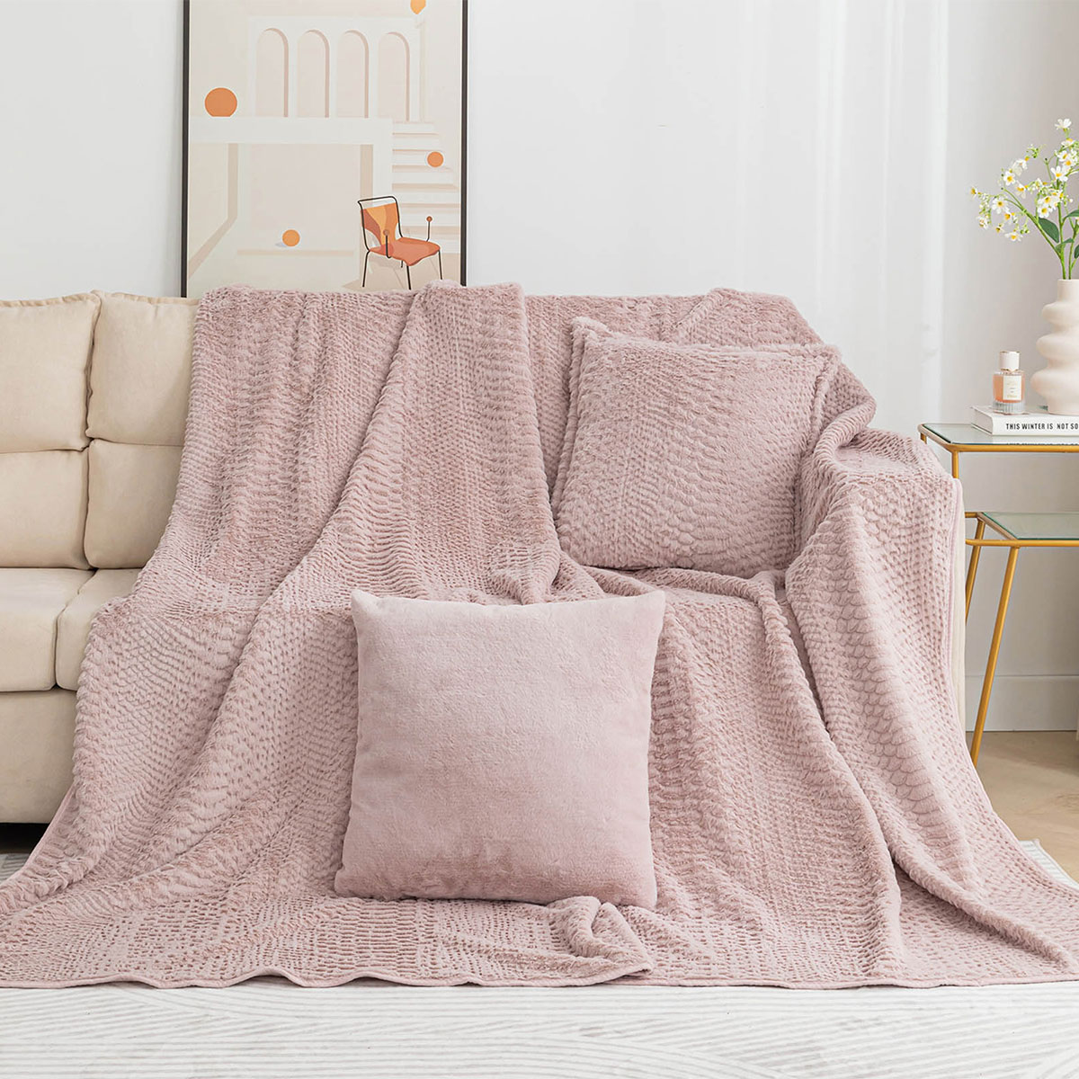 Ριχτάρι Καναπέ Τριθέσιου Γούνινο (180x320) Silk Fashion NX201 Pink