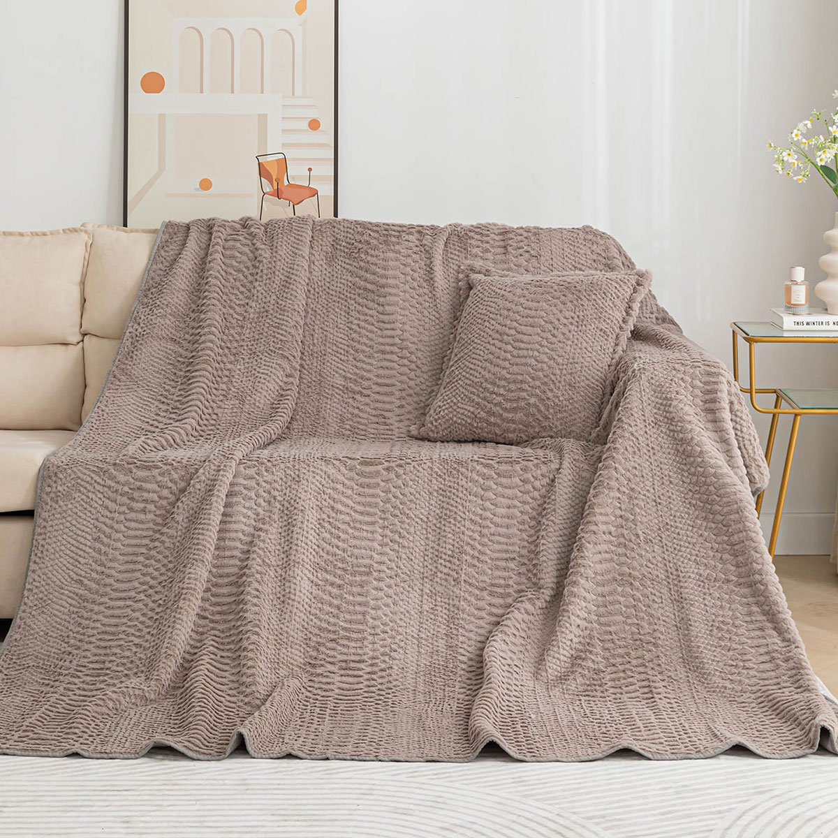 Ριχτάρι Καναπέ Τριθέσιου Γούνινο (180x320) Silk Fashion NX201 Beige