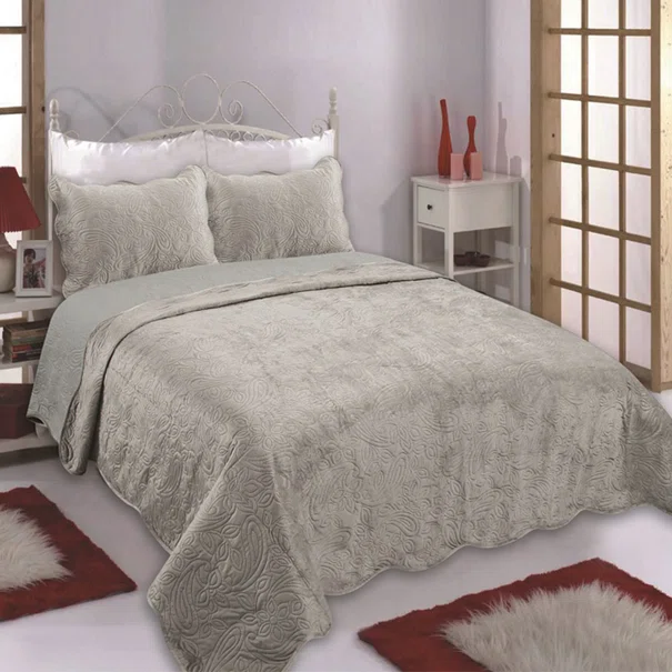 Κουβερλί Βελουτέ Υπέρδιπλο (Σετ 220x240) Silk Fashion NX2212 Beige