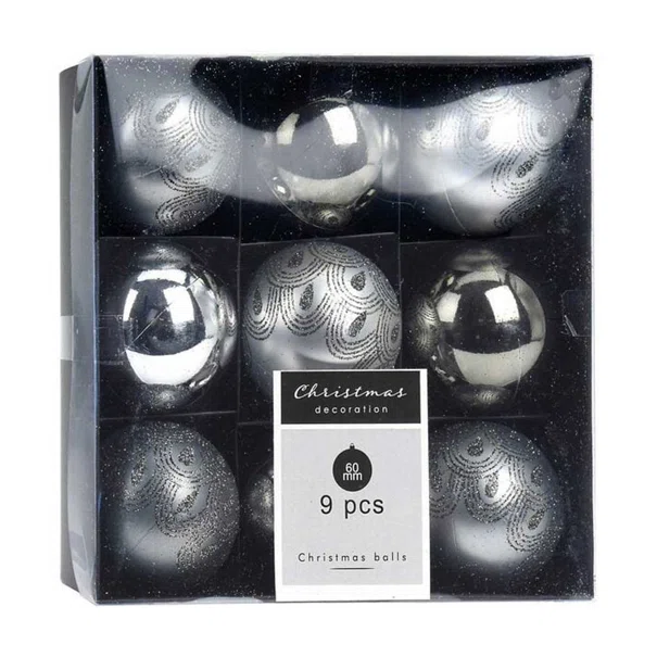 Χριστουγεννιάτικες Μπάλες (Σετ 9τμχ) K-M Silver CAN220510