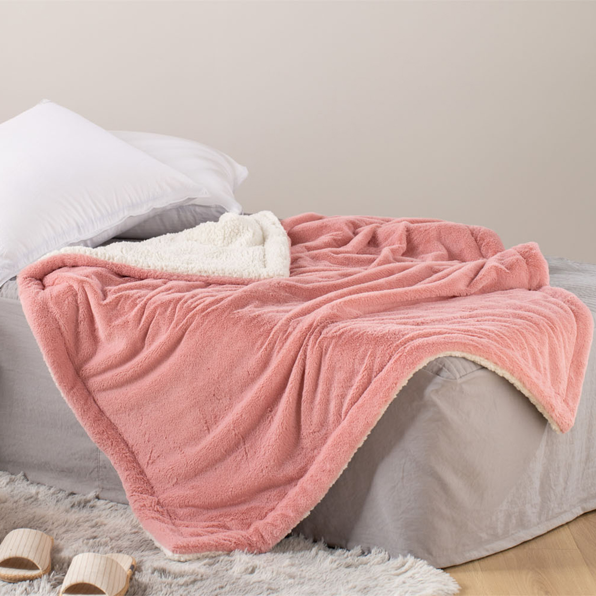 Κουβέρτα Fleece Αγκαλιάς Με Γουνάκι (75x90) Anna Riska 2 Blush Pink