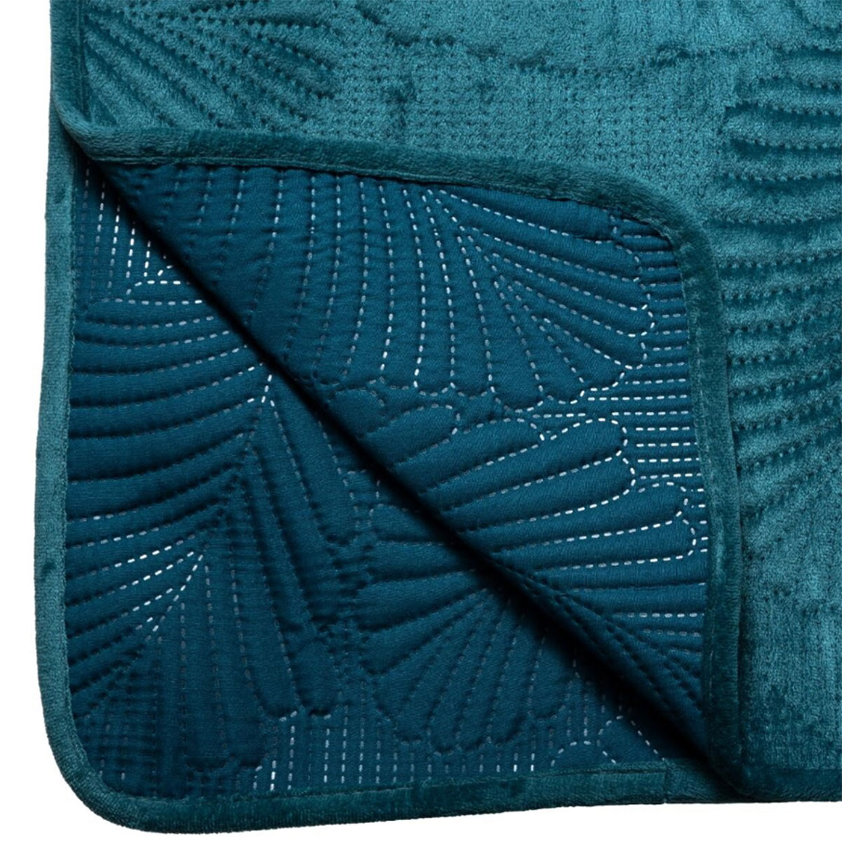 Κουβερλί Βελουτέ King Size (240X260) A-S Velvet Leaf Blue 181058Q Λευκά Είδη Κρεβατοκάμαρας Spitishop