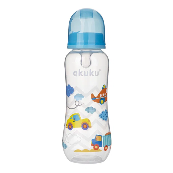 Πλαστικό Μπιμπερό 250ml Με Θηλή Σιλικόνης 0+Μ Akuku Blue Car