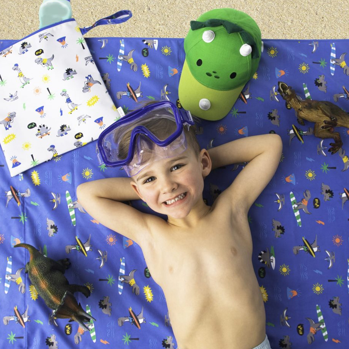 Παιδική Πετσέτα Θαλάσσης Microfiber 2 Όψεων (71X145) Flapjackkids Dino Πετσέτες Παιδικές Spitishop