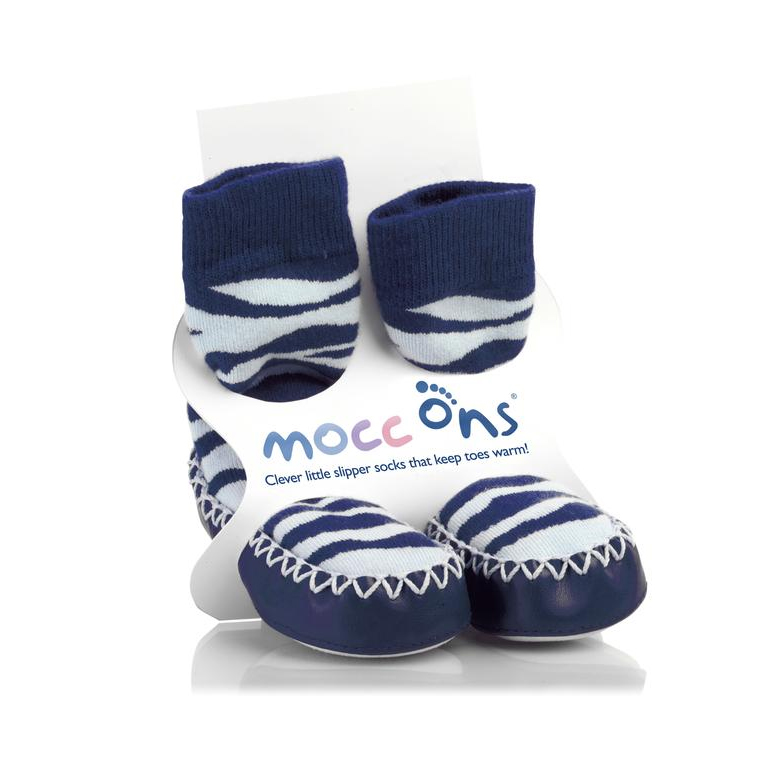 Παιδικές Καλτσοπαντόφλες Sock Ons Mocc Blue Zebra Ένδυση Παιδική - Βρεφική Σπιτιού Παντόφλες Χειμερινές Spitishop