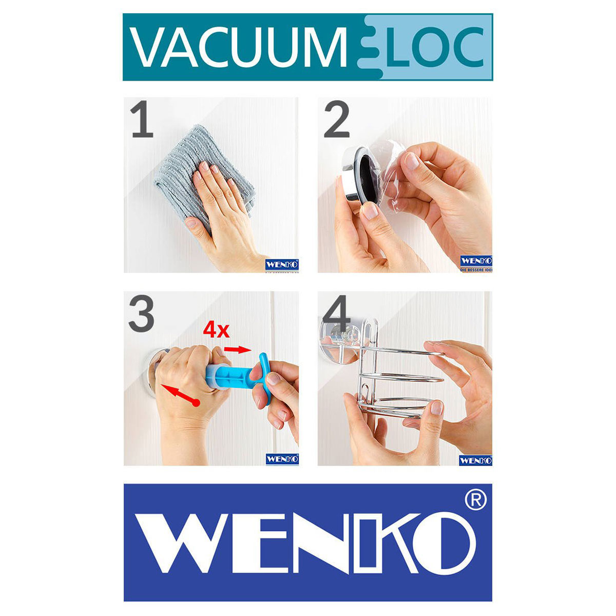 Αυτοκόλλητα Τοποθέτησης (Σετ 2Τμχ) Wenko Vacuum Loc 20643100 Οργάνωση & Αποθήκευση Κρεμάστρες Γαντζάκια - Κρεμαστράκια Τοίχου Spitishop