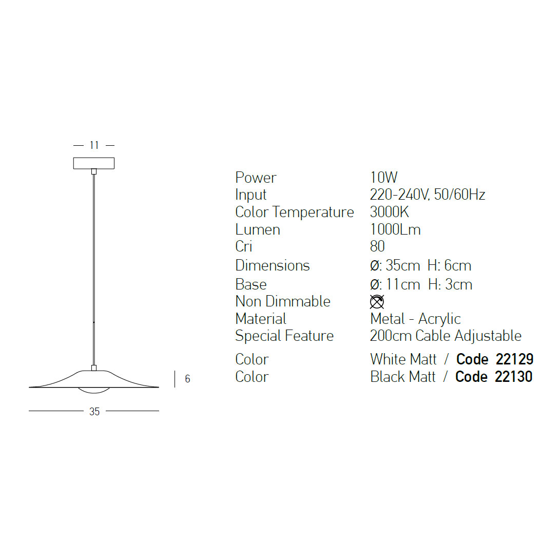 Φωτιστικό Οροφής Μονόφωτο Led Zambelis 22129 White Matt Φωτιστικά Κρεμαστά Spitishop