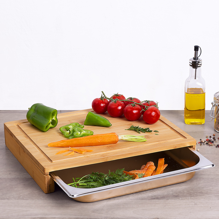 Ξύλο Κοπής Με Δίσκο (35x28.8) F-V Bamb Cutg Board SS Tray 151418