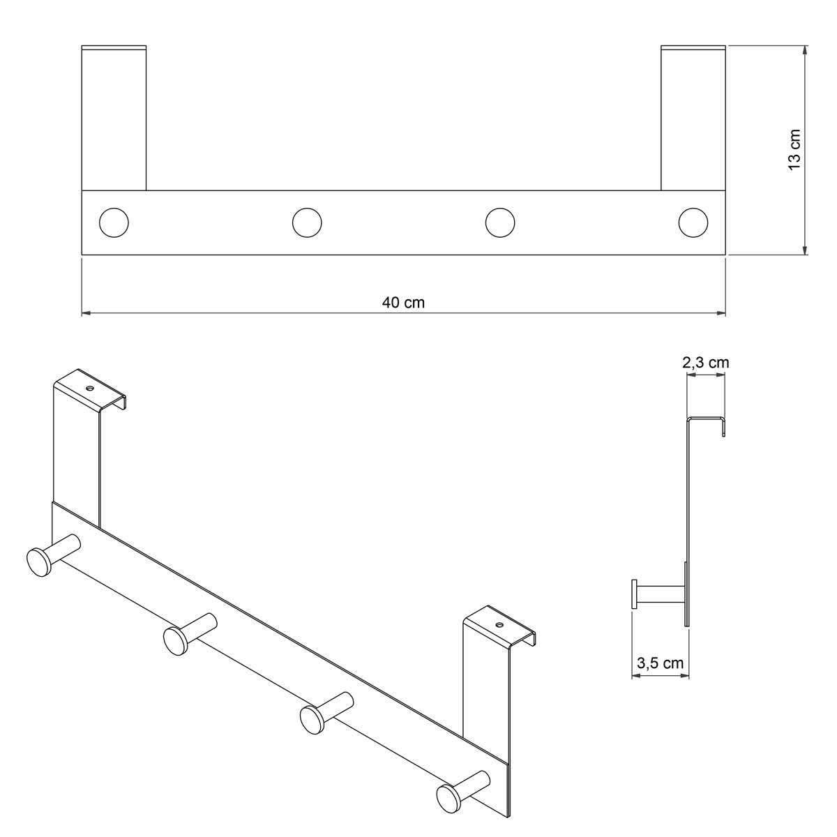 Κρεμάστρα Πόρτας 4 Θέσεων Grekon 304 Black Οργάνωση & Αποθήκευση Κρεμάστρες Spitishop