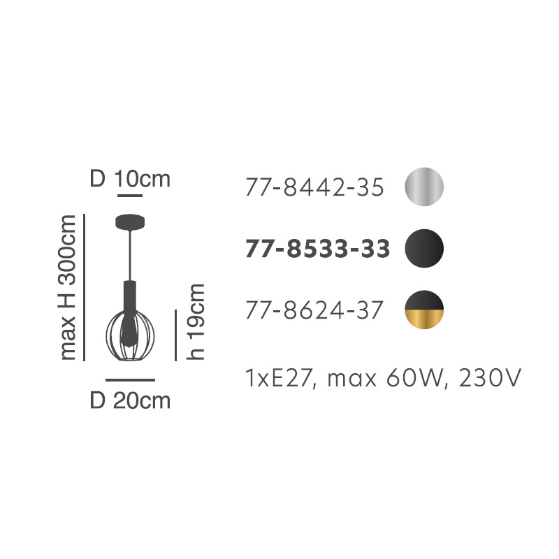 Φωτιστικό Οροφής Μονόφωτο Homelighting 77-8533 Black Φωτιστικά Κρεμαστά Spitishop