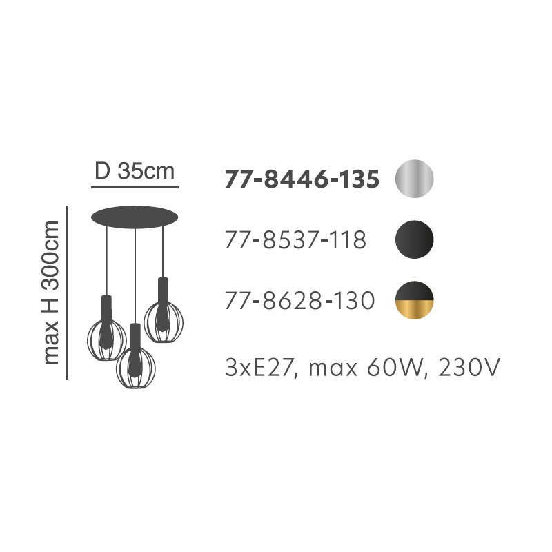 Φωτιστικό Οροφής Τρίφωτο Homelighting 77-8446 Nickel Φωτιστικά Κρεμαστά Spitishop
