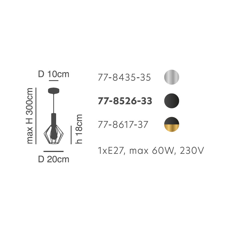 Φωτιστικό Οροφής Μονόφωτο Homelighting 77-8526 Black Φωτιστικά Κρεμαστά Spitishop