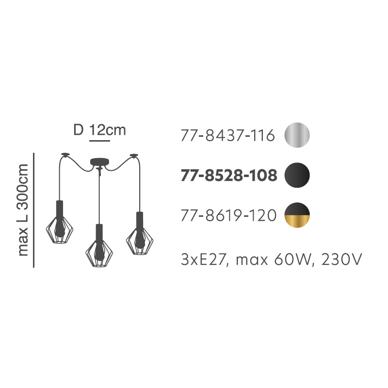 Φωτιστικό Οροφής Τρίφωτο Homelighting 77-8437 Nickel Φωτιστικά Κρεμαστά Spitishop
