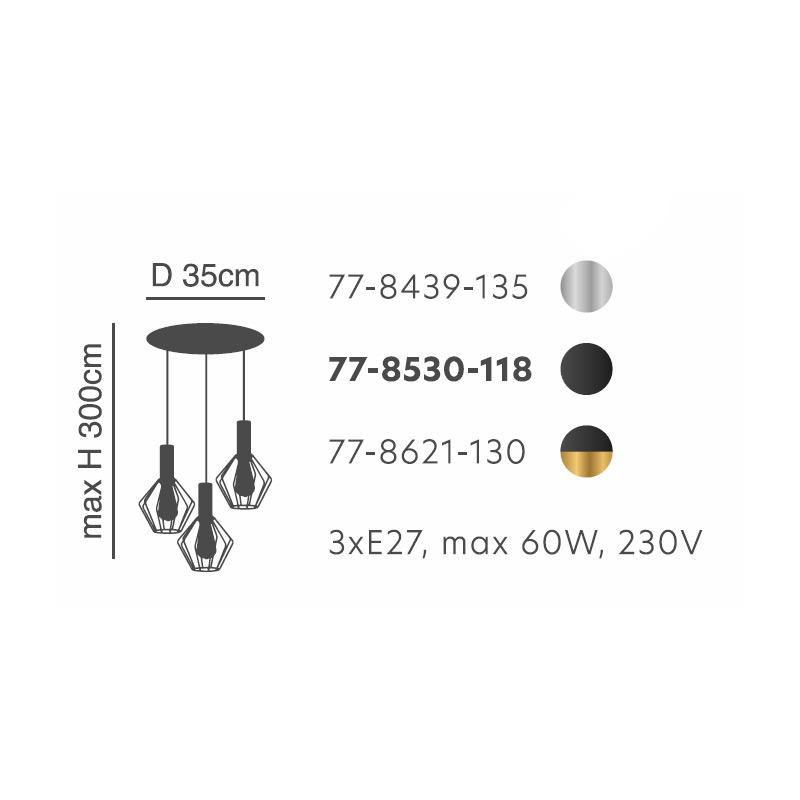 Φωτιστικό Οροφής Τρίφωτο Homelighting 77-8530 Black Φωτιστικά Σαλονιού Spitishop
