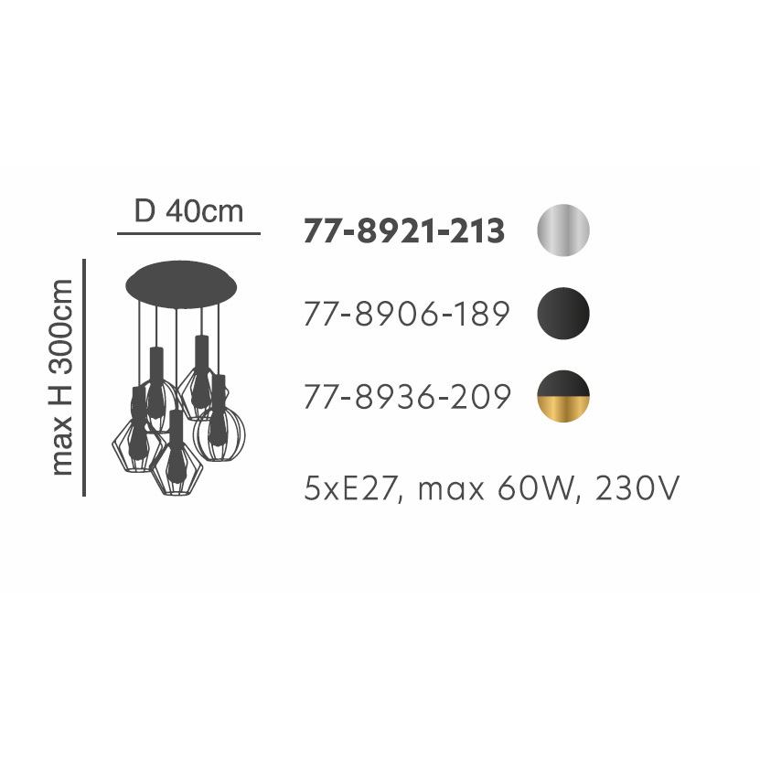 Φωτιστικό Οροφής Πολύφωτο Homelighting Adept Flex 77-8921 Nickel Φωτιστικά Κρεμαστά Τραπεζαρίας Spitishop