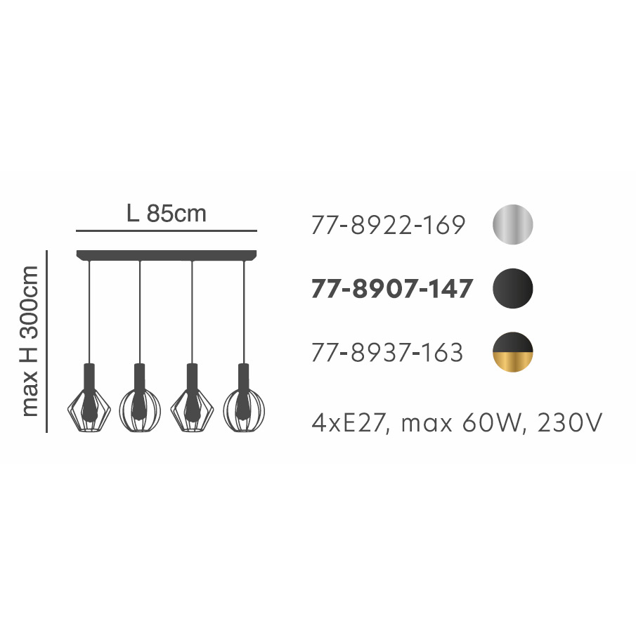 Φωτιστικό Οροφής Πολύφωτο Homelighting Adept Flex 77-8922 Nickel Φωτιστικά Κρεμαστά Τραπεζαρίας Spitishop