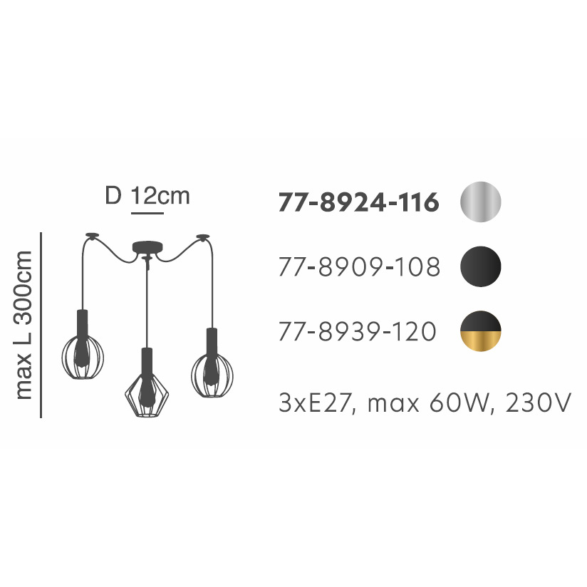 Φωτιστικό Οροφής Τρίφωτο Homelighting Adept Flex 77-8924 Nickel Φωτιστικά Κρεμαστά Spitishop