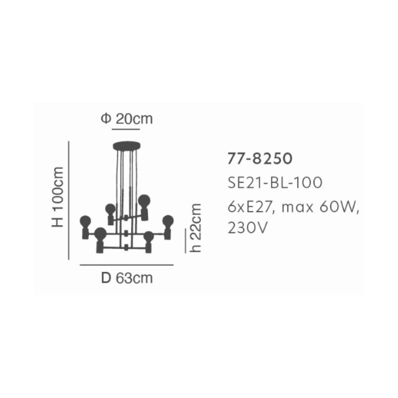 Φωτιστικό Οροφής Πολύφωτο Homelighting Adept 77-8250 Black Φωτιστικά Κρεμαστά Τραπεζαρίας Spitishop
