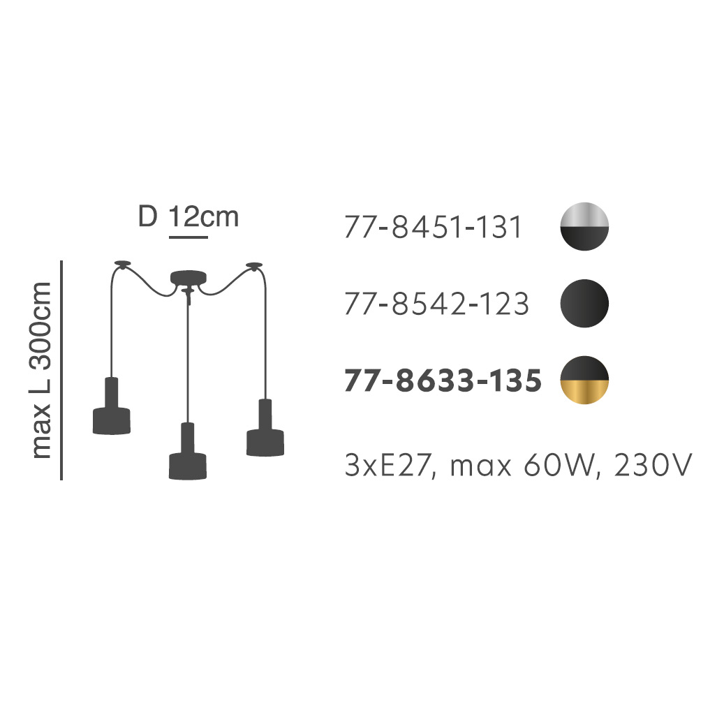 Φωτιστικό Οροφής Τρίφωτο Homelighting 77-8542 Black Φωτιστικά Κρεμαστά Spitishop