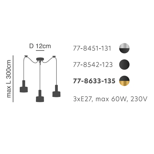 Φωτιστικό Οροφής Τρίφωτο Homelighting 77-8542 Black