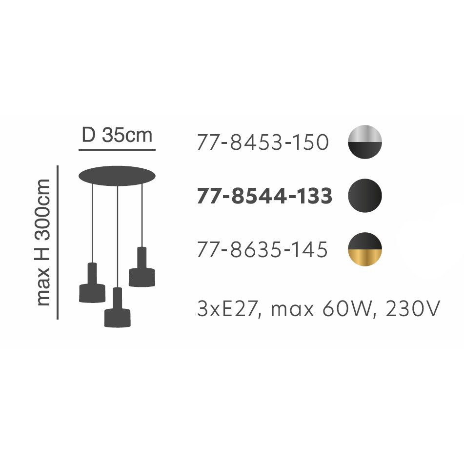 Φωτιστικό Οροφής Τρίφωτο Homelighting 77-8453 Nickel Black Φωτιστικά Κρεμαστά Spitishop
